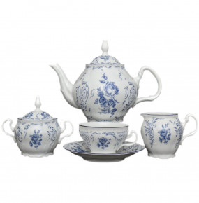 Чайный сервиз на 6 персон 15 предметов  Thun "Бернадотт /Синие розы" (чашка 220 мл увел. ручка) / 153394