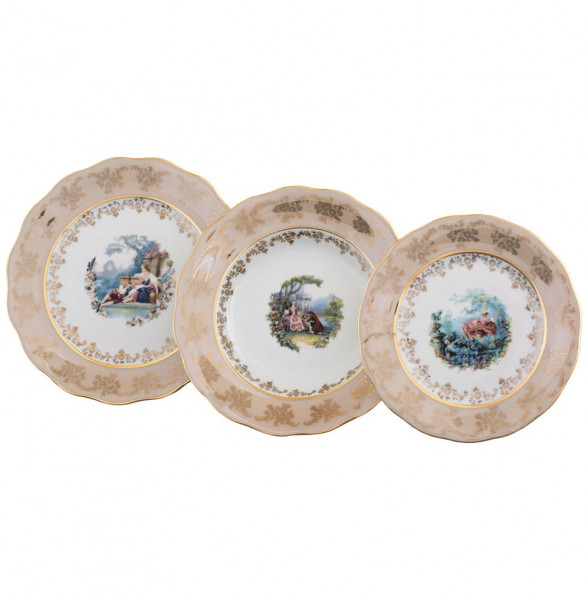 Набор тарелок 18 предметов (19, 23, 25 см)  Royal Czech Porcelain &quot;Аляска /Барокко бежевое&quot; / 203597