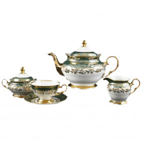 Чайный сервиз на 6 персон 15 предметов  Roman Lidicky "Фредерика /Золотые листики на зелёном" / 167795