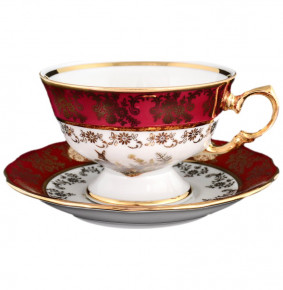 Набор чайных пар 200 мл 6 шт  Royal Czech Porcelain "Фредерика /Охота красная" / 088757