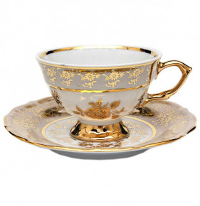 Блюдце чайное 1 шт  Royal Czech Porcelain "Аляска /Золотая роза /Бежевая" / 204919