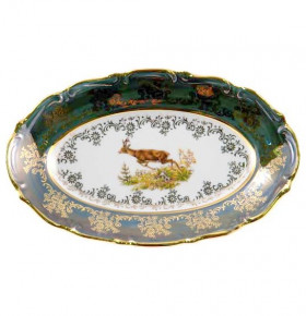 Блюдо 26 см овальное (селедочница)  Royal Czech Porcelain "Мария-Тереза /Охота зеленая" / 203454