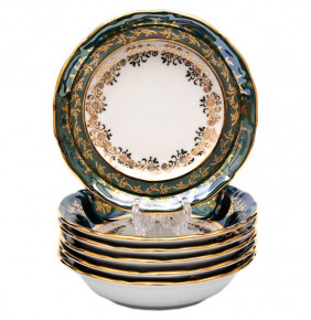 Набор салатников 13 см 6 шт  Bavarian Porcelain "Мария-Тереза /Зелёная /Золотые листики" / 001892