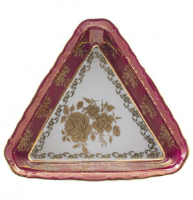 Салатник 19 см треугольный  Royal Czech Porcelain "Хаппа /Золотая роза /Красная" / 204938