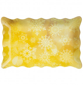 Блюдо 25 см прямоугольное жёлтое  LEFARD "Новогодний калейдоскоп /Снежинки" / 268480