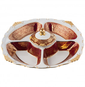 Менажница 5-ти секционная  Royal Czech Porcelain "Аляска /Красная /Золотые листики" / 203827