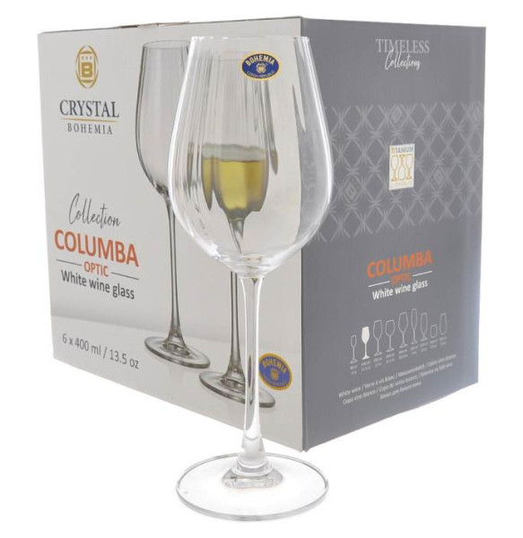 Бокалы для белого вина 400 мл 6 шт  Crystalite Bohemia &quot;Columba /Колумба /Оптика /Без декора&quot; / 305519