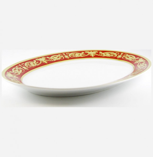 Блюдо 33 см овальное  Bavarian Porcelain &quot;Александрия /Золотой узор на красном&quot; / 070311