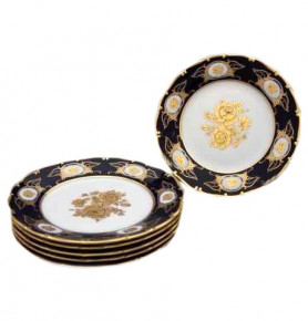 Набор тарелок 25 см 6 шт  Bohemia Porcelan Moritz Zdekauer 1810 s.r.o. "Анжелика /Винтажная золотая роза /Кобальт" / 027556