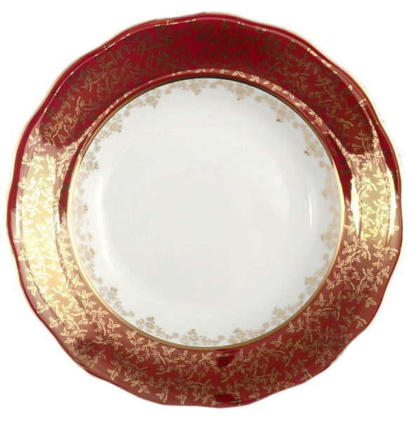 Тарелка 23 см 1 шт глубокая  Royal Czech Porcelain &quot;Фредерика /Красная /Золотые листики&quot; / 203836