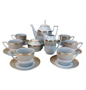 Чайный сервиз на 6 персон 15 предметов  Thun "Луиза /Коричневая сетка" / 232092