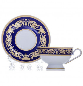 Набор чайных пар 200 мл 6 шт  Bavarian Porcelain "Александрия /Золотой узор на синем" / 070709