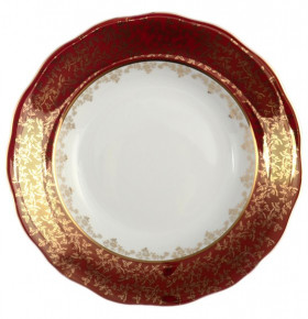 Набор тарелок 23 см 6 шт глубокие  Royal Czech Porcelain "Фредерика /Красная /Золотые листики" / 094167